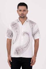 Men's Short Sleeve Shirt (White Printed)
