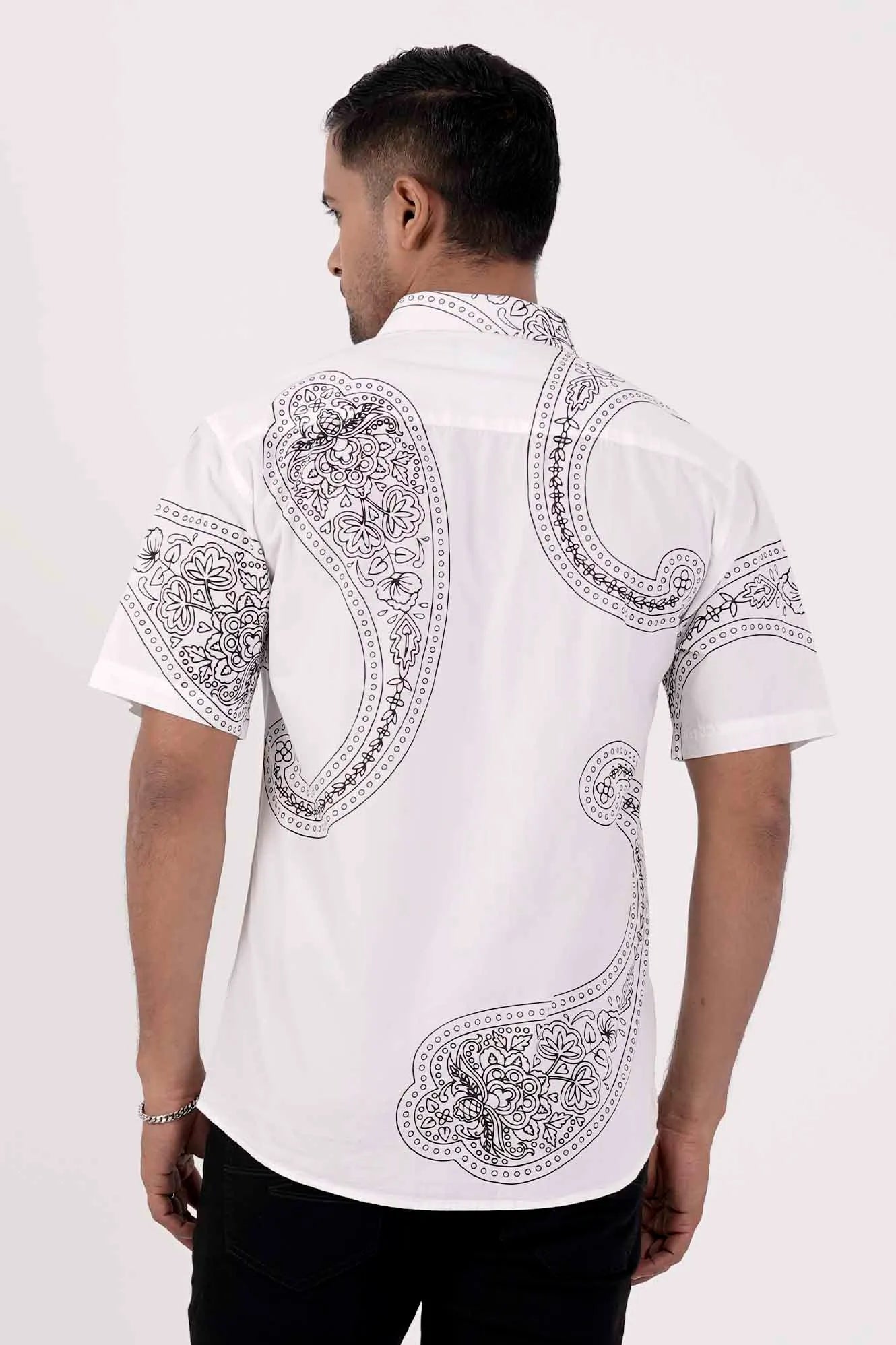 Men's Short Sleeve Shirt (White Printed)