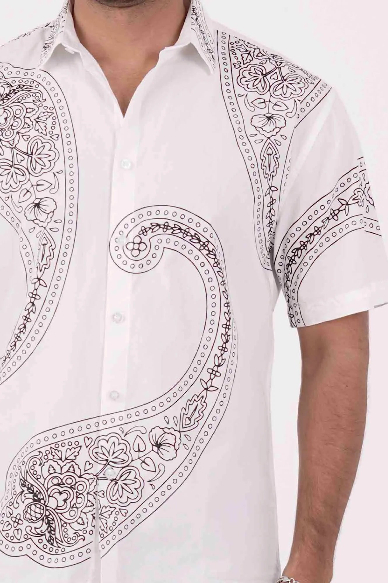 Men's Short Sleeve Shirt (White Printed)
