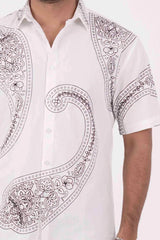 Men's Short Sleeve Shirt (White Printed)