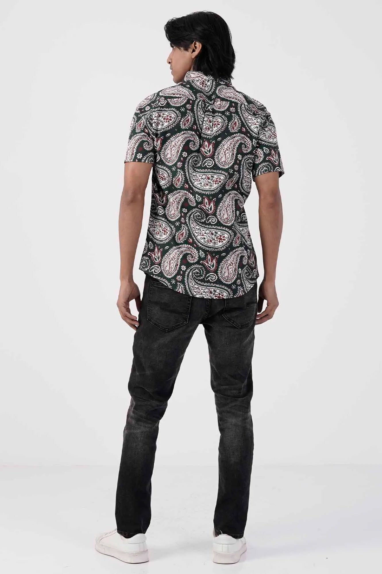 Men Short Sleeve Shirt (Green Printed)