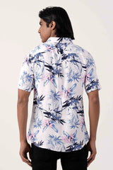 Men Short Sleeve Shirt (White Printed)