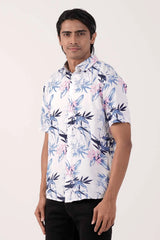 Men Short Sleeve Shirt (White Printed)