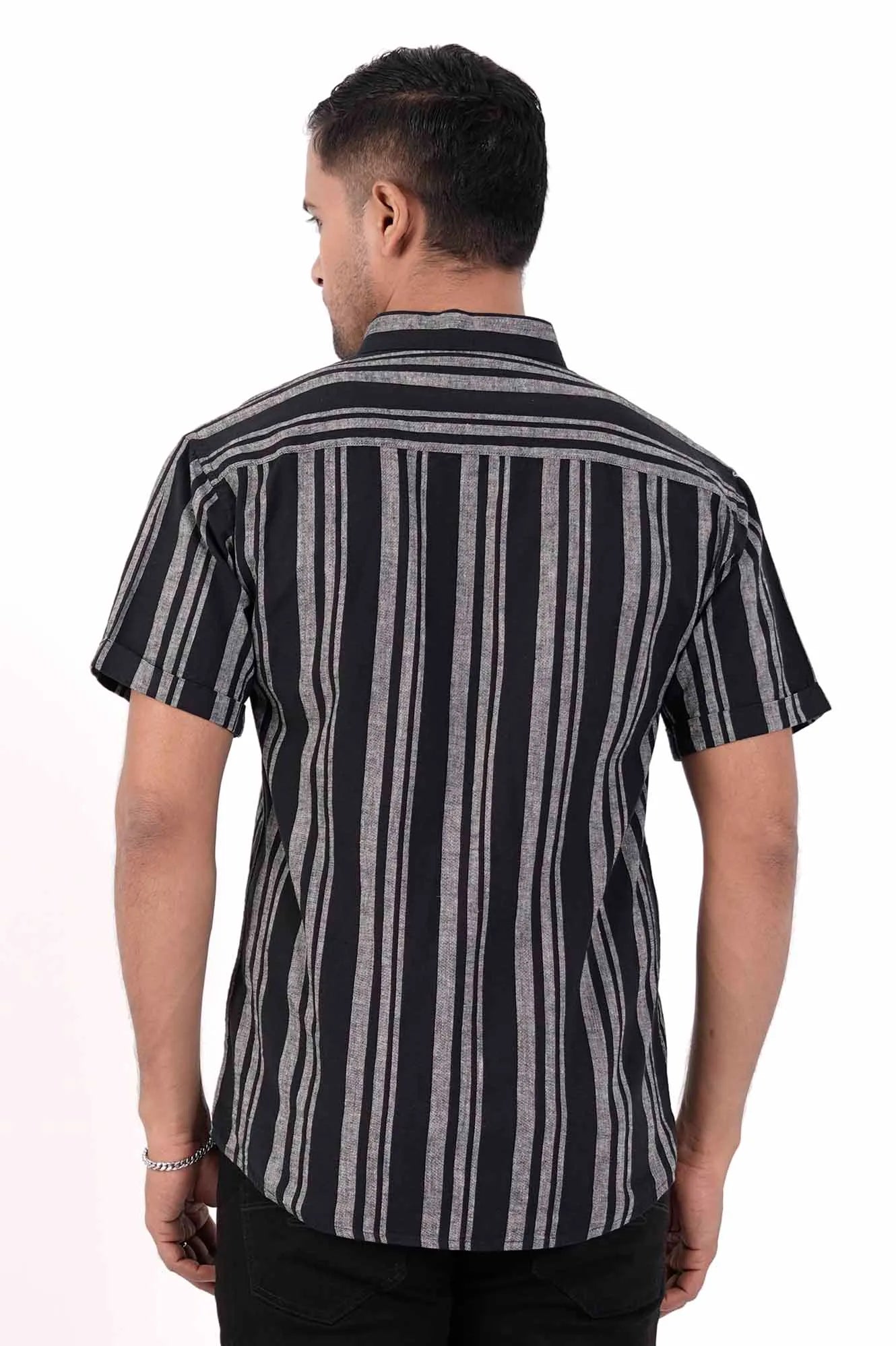 Men's Short Sleeve Shirt (Black Stripe)