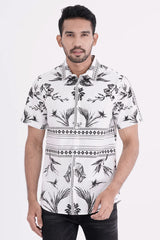 Men Short Sleeve Shirt (White Printed)