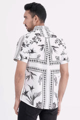 Men Short Sleeve Shirt (White Printed)