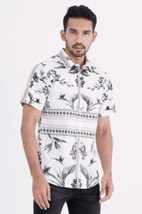 Men Short Sleeve Shirt (White Printed)