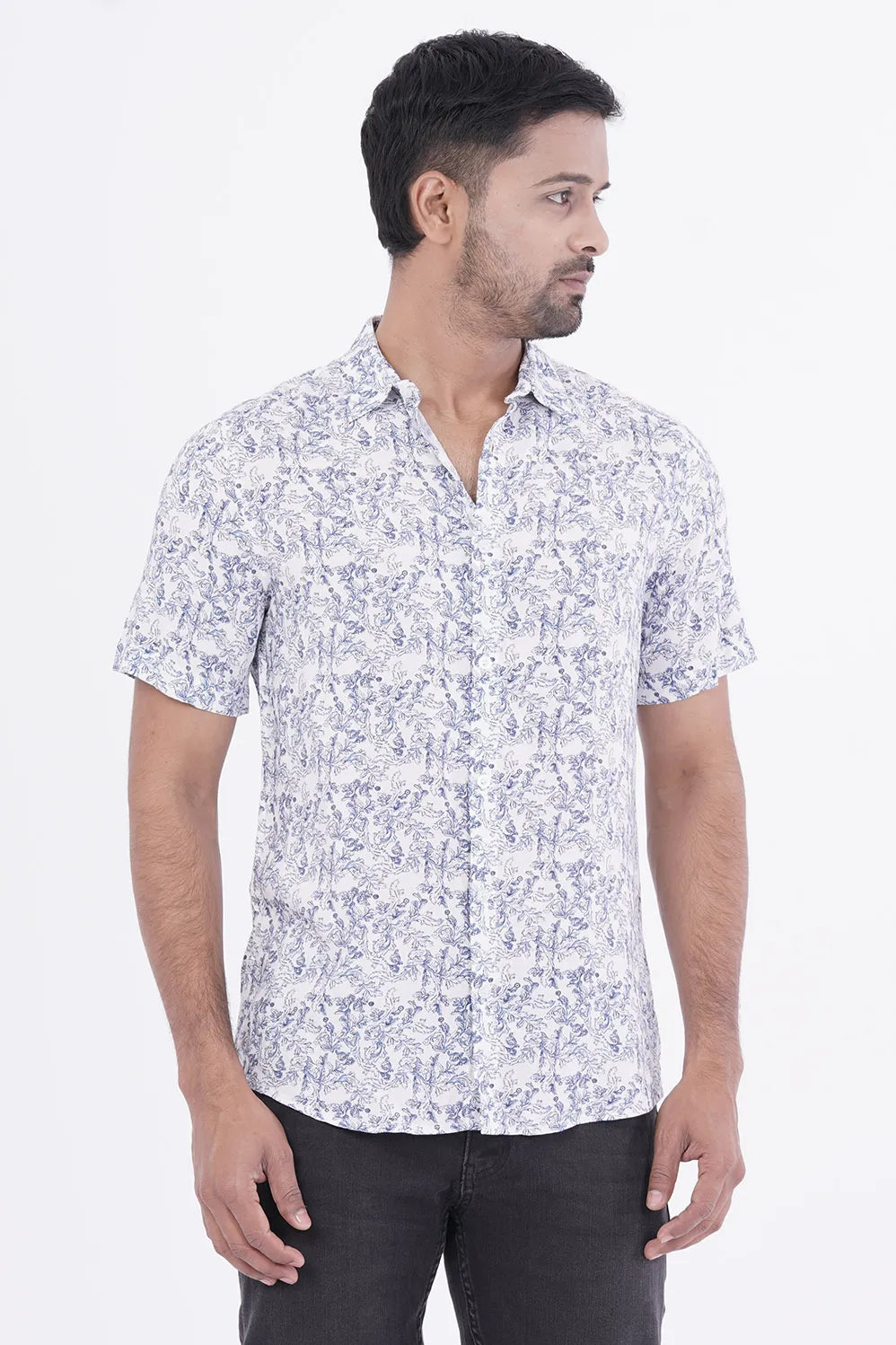 Men Short Sleeve Shirt (Blue Printed)