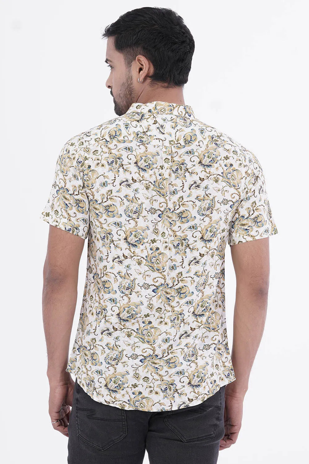 Men Short Sleeve Shirt (Mustard Printed)