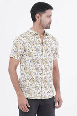Men Short Sleeve Shirt (Mustard Printed)