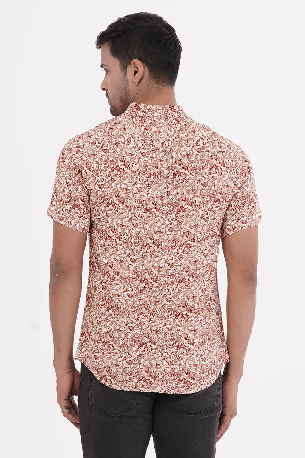 Men Short Sleeve Shirt (Brown Printed)