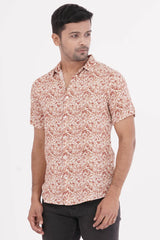Men Short Sleeve Shirt (Brown Printed)