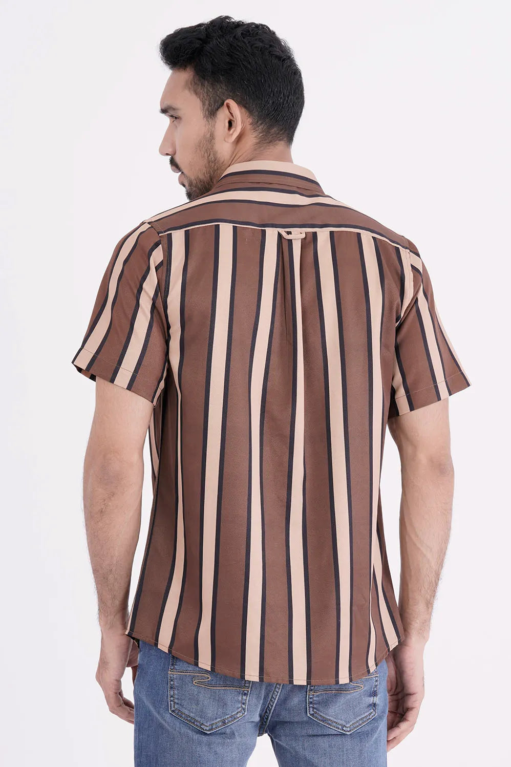 Men Short Sleeve Shirt (Brown Stripe)