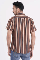 Men Short Sleeve Shirt (Brown Stripe)
