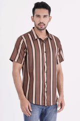 Men Short Sleeve Shirt (Brown Stripe)