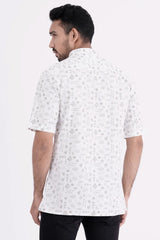 Men Short Sleeve Shirt (White Printed)