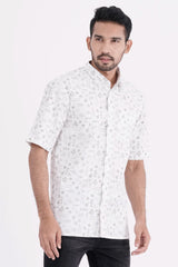 Men Short Sleeve Shirt (White Printed)