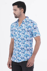 Men Short Sleeve Shirt (Blue Printed)