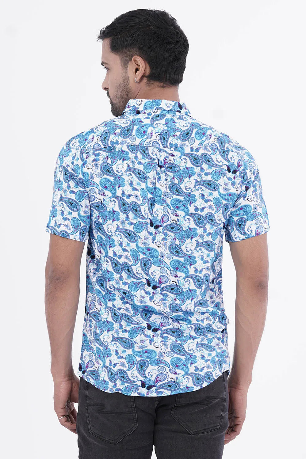 Men Short Sleeve Shirt (Blue Printed)