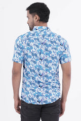Men Short Sleeve Shirt (Blue Printed)