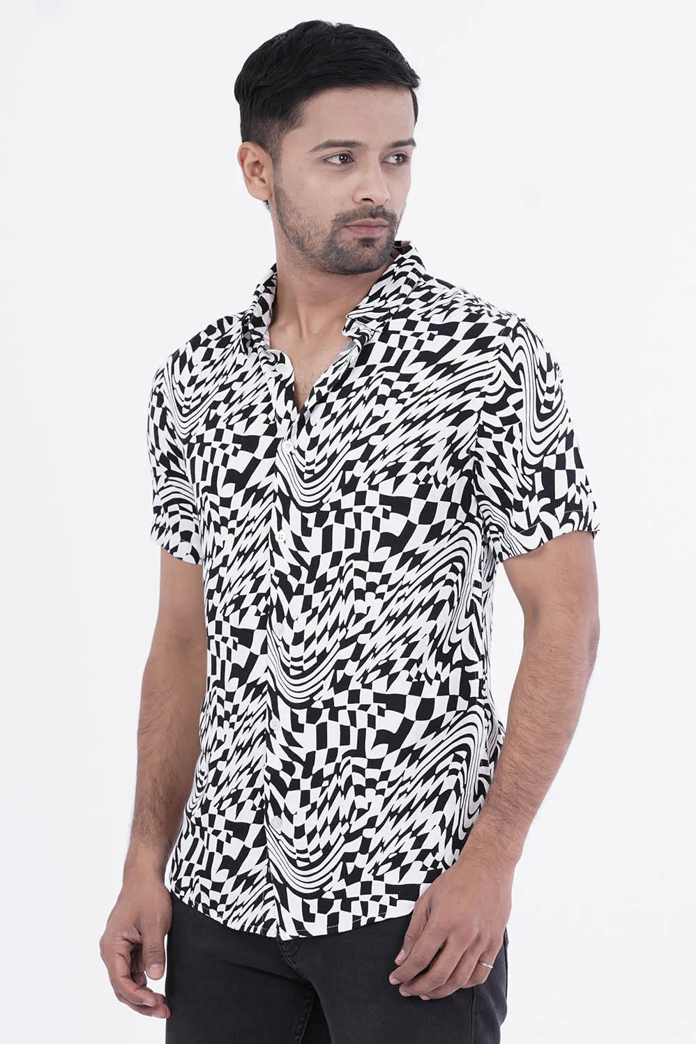 Men Short Sleeve Shirt (White Printed)