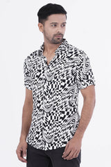 Men Short Sleeve Shirt (White Printed)
