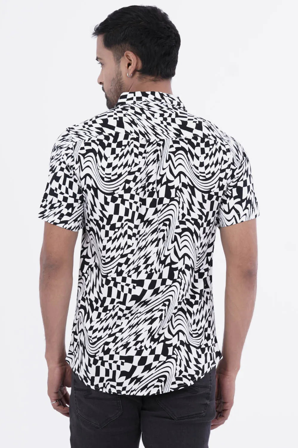 Men Short Sleeve Shirt (White Printed)