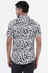 Men Short Sleeve Shirt (White Printed)
