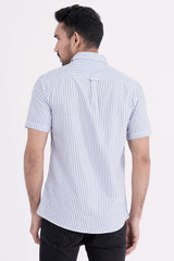Men Short Sleeve Shirt (Blue Stripe)