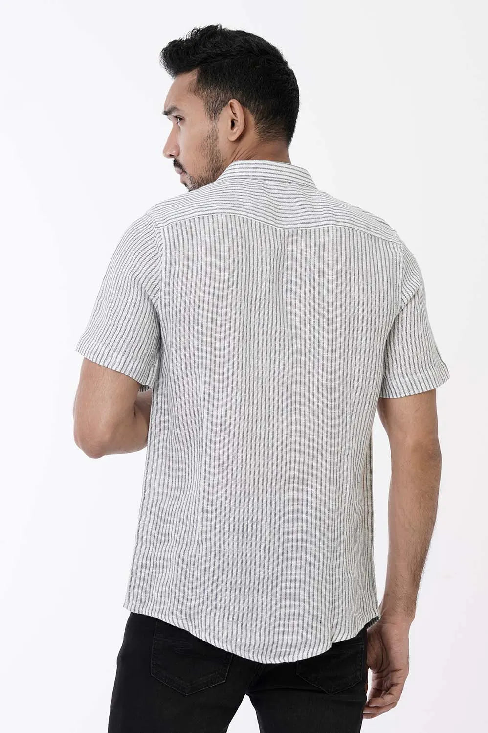 Men Short Sleeve Shirt (White Stripe)