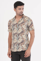 Men Short Sleeve Shirt (Brown Printed)