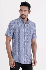 Men Short Sleeve Shirt (Blue Printed)