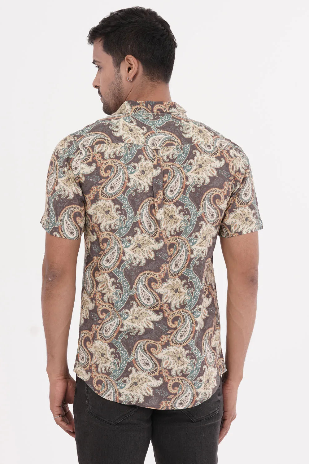 Men Short Sleeve Shirt (Brown Printed)