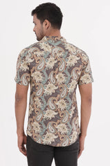 Men Short Sleeve Shirt (Brown Printed)