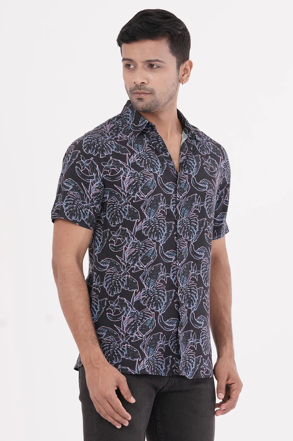 Men Short Sleeve Shirt (Black Printed)