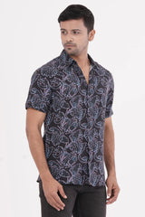 Men Short Sleeve Shirt (Black Printed)