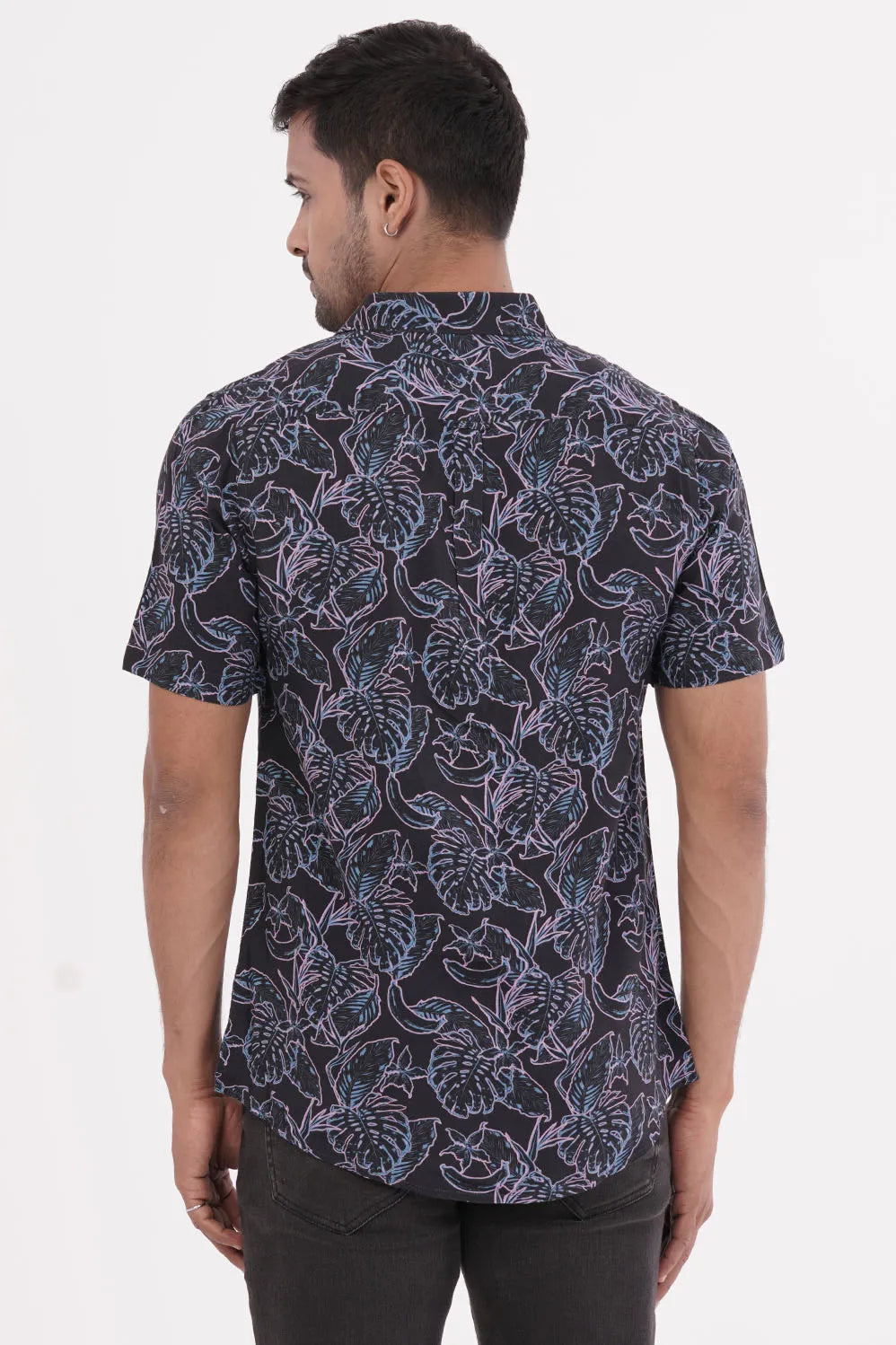 Men Short Sleeve Shirt (Black Printed)