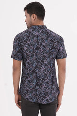 Men Short Sleeve Shirt (Black Printed)