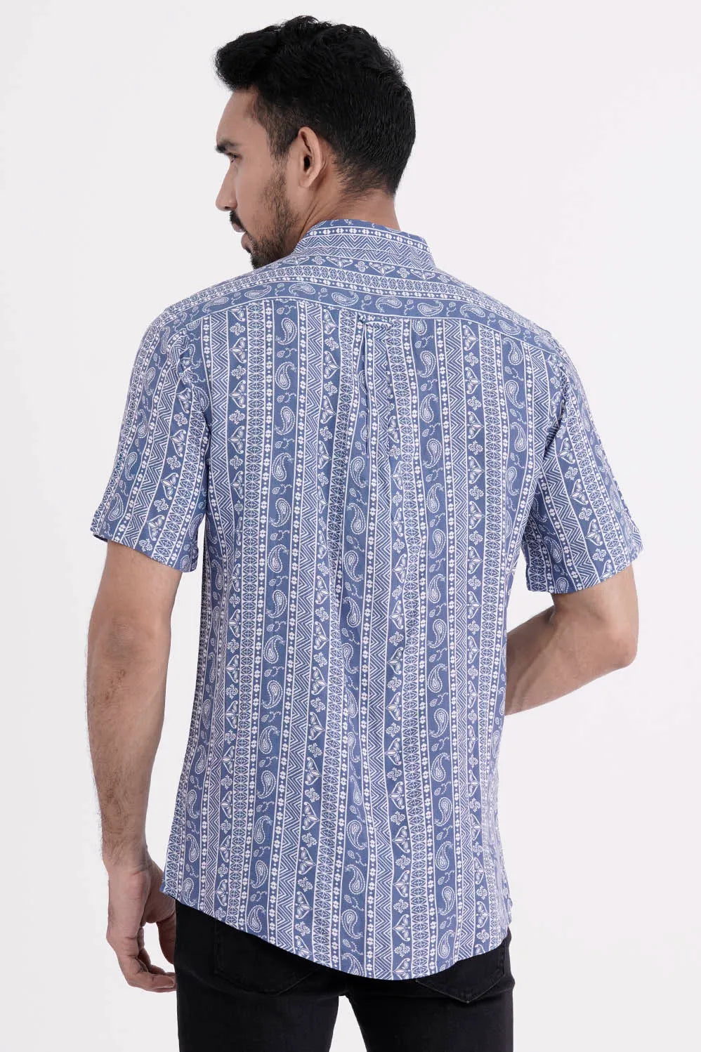Men Short Sleeve Shirt (Blue Printed)