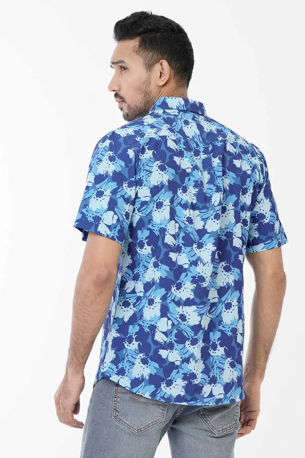 Men Short Sleeve Shirt (Blue Printed)