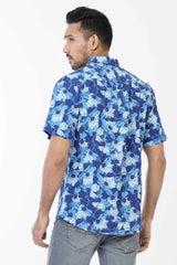 Men Short Sleeve Shirt (Blue Printed)