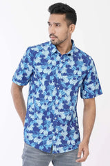 Men Short Sleeve Shirt (Blue Printed)