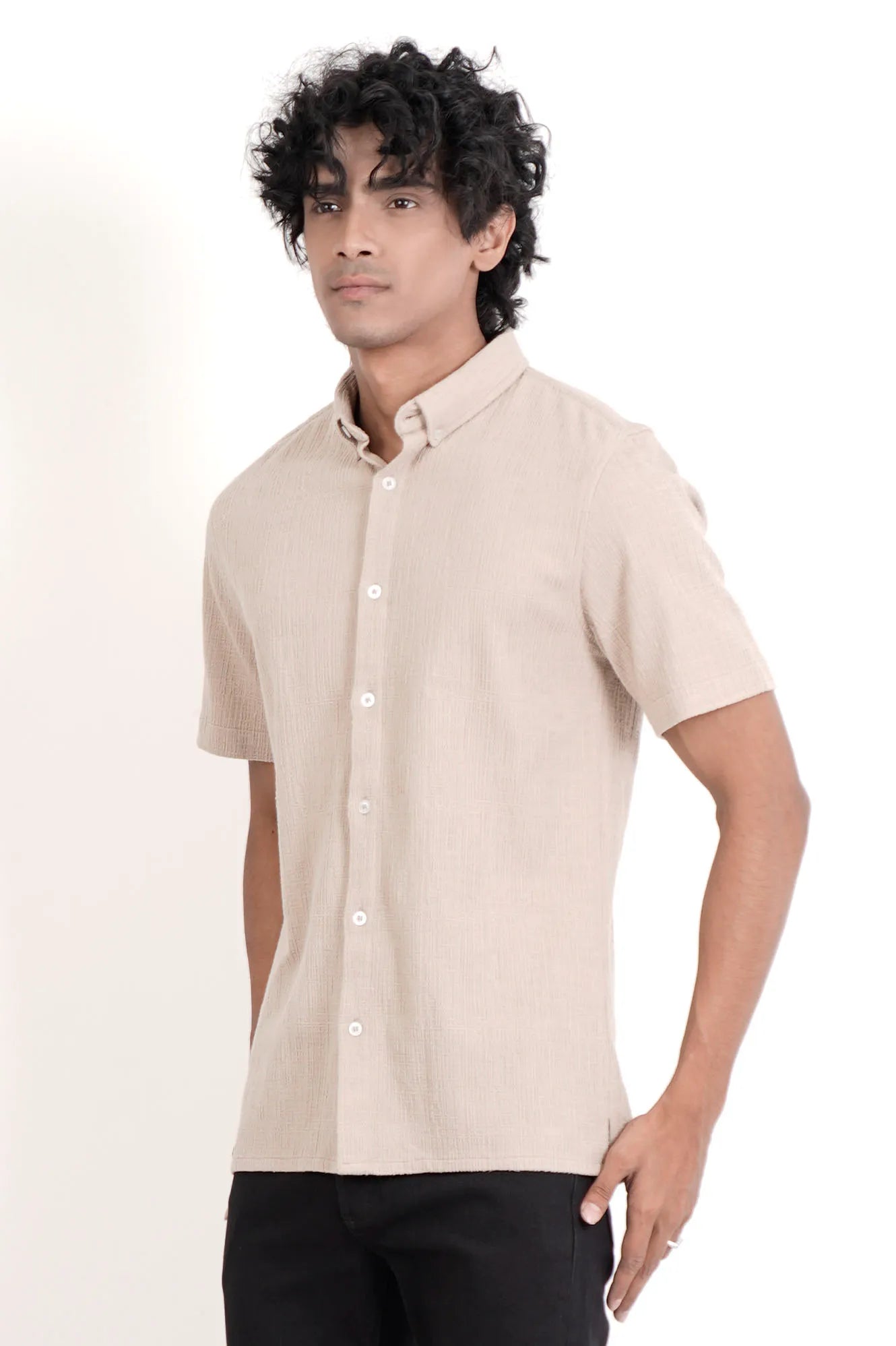 Men's Short Sleeve Shirt (Beige)
