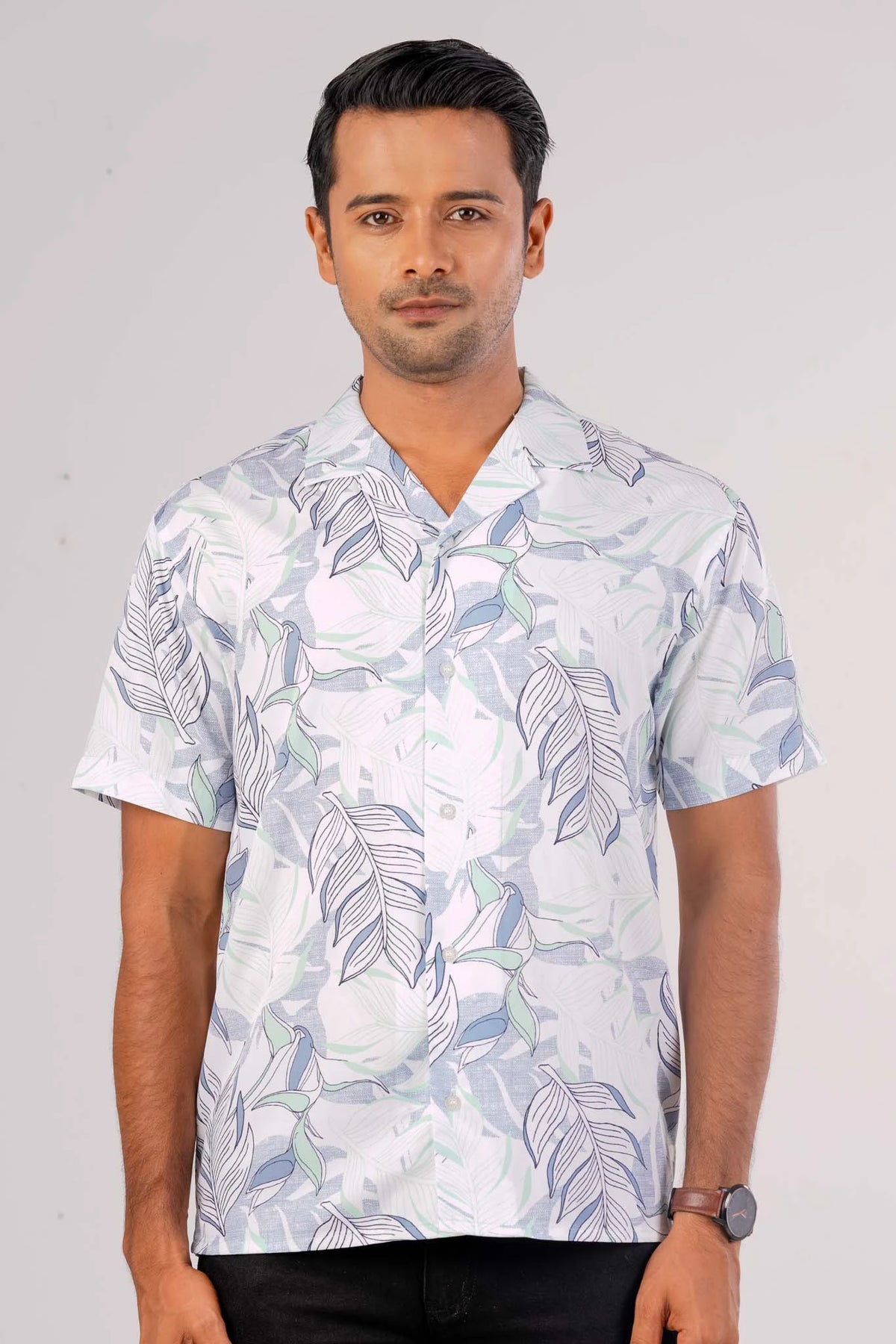 Men's Short Sleeve Shirt (White Printed)
