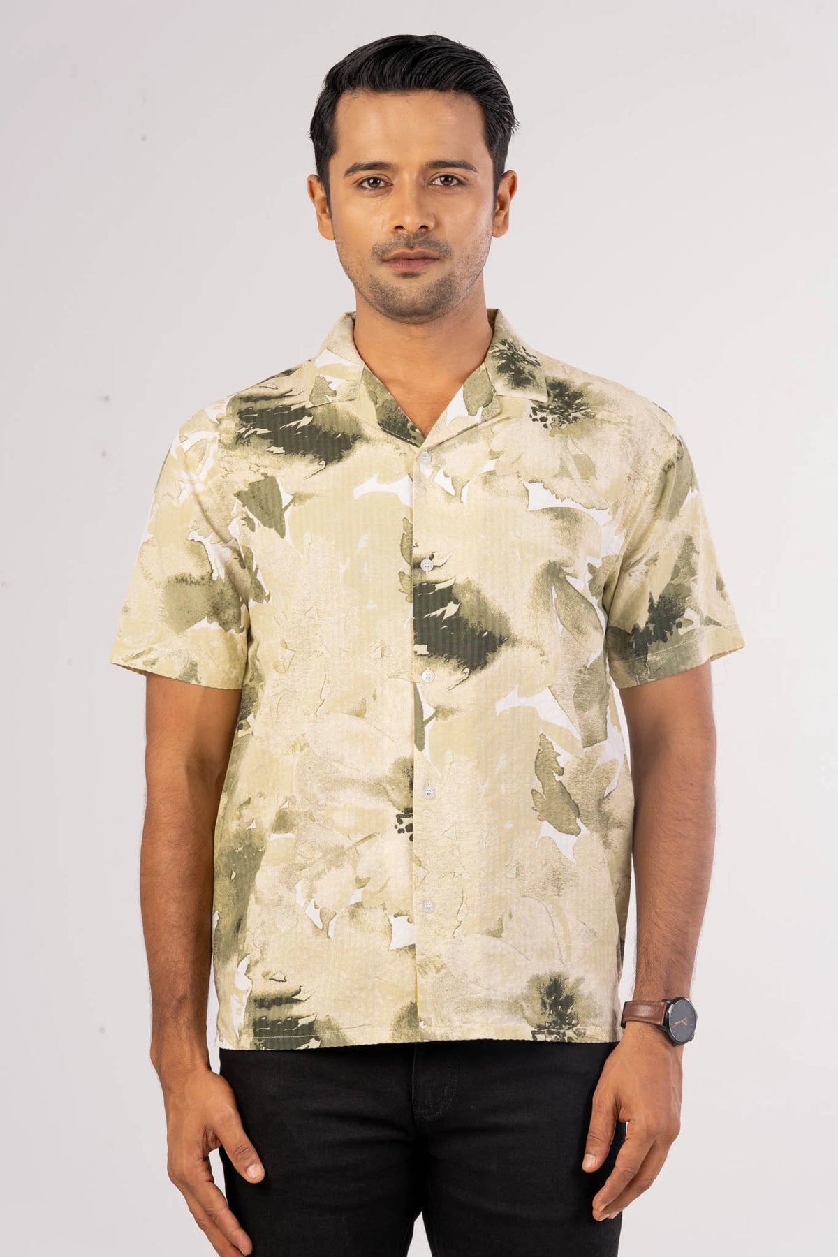 Men's Short Sleeve Shirt (Green Printed)
