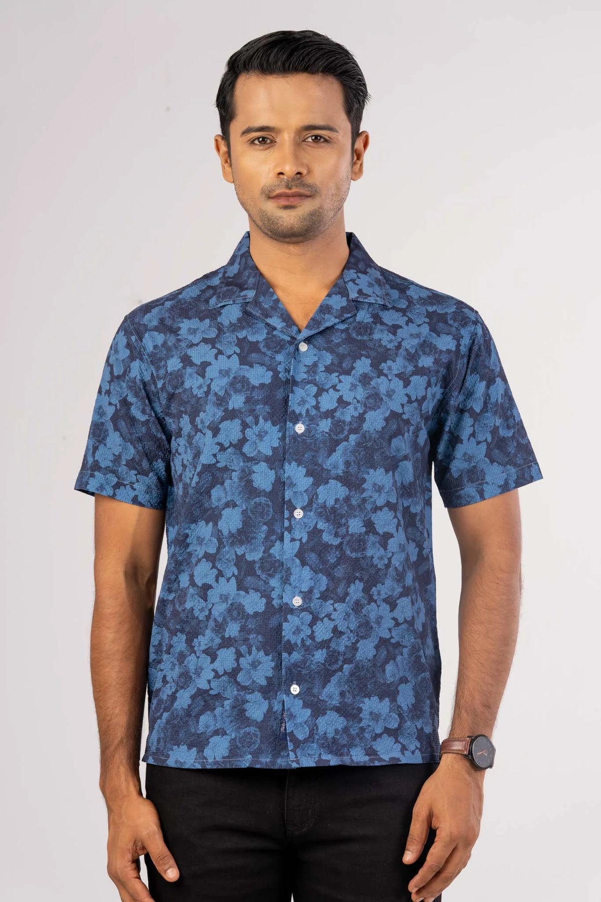 Men's Short Sleeve Shirt (Navy Printed)