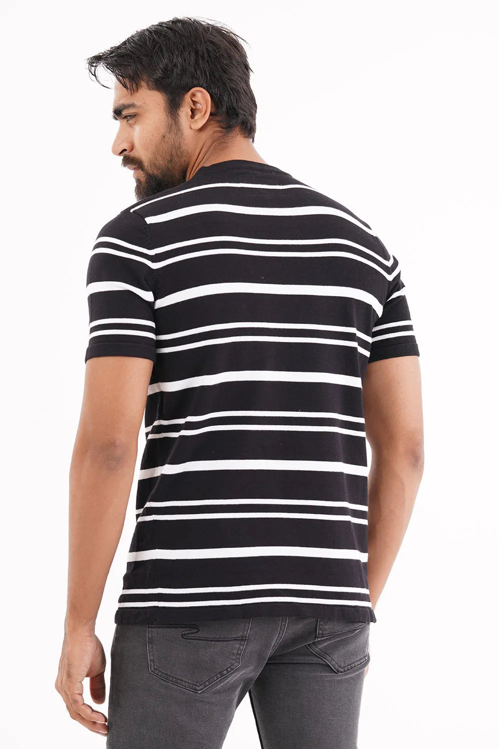 Men Sweater T-shirt (Black Stripe)
