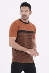 Men Sweater T-shirt (Brown Stripe)