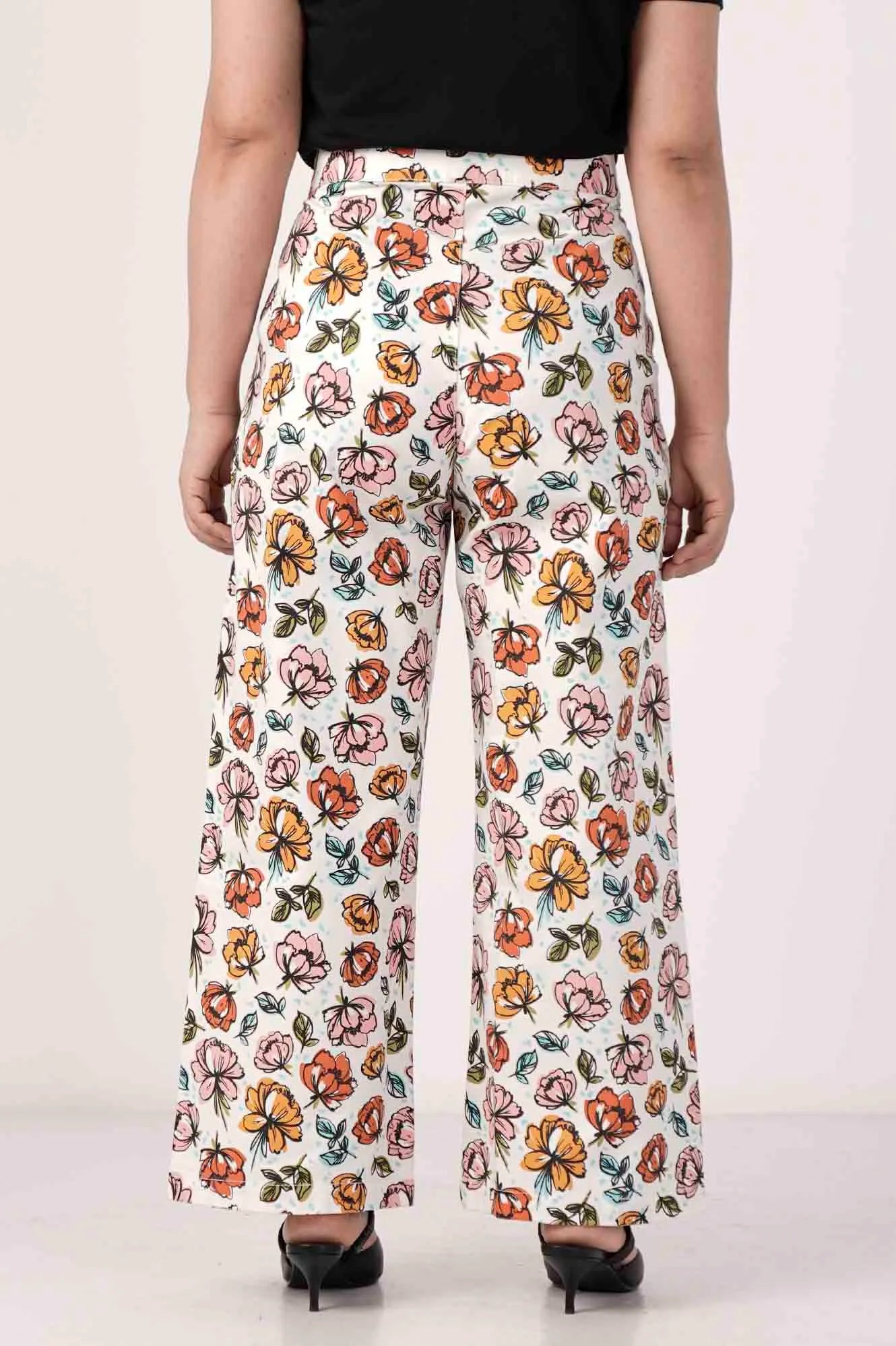 Women's Trouser (White Printed)