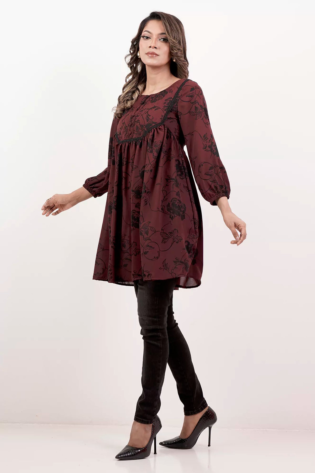 Women's Casual Tops (Maroon Printed)